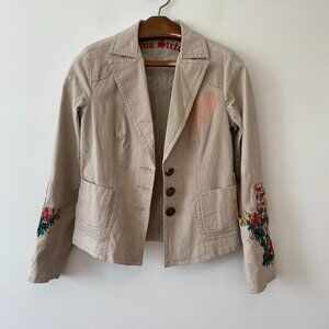 Love Stitch Tan Embroidered Button Jacket Juniors Large